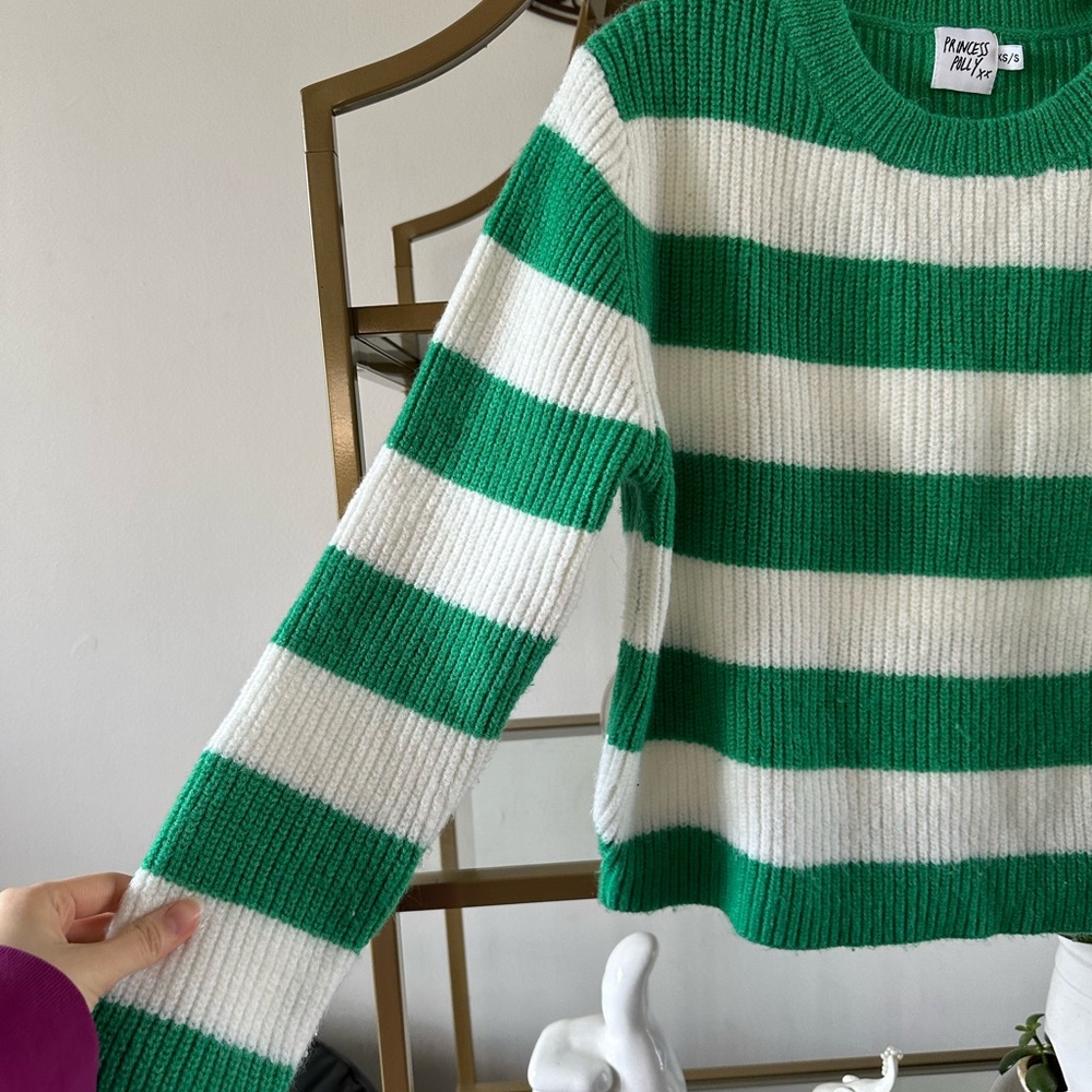 Princess Polly Green and White Striped Sweater - Picture 3 of 4